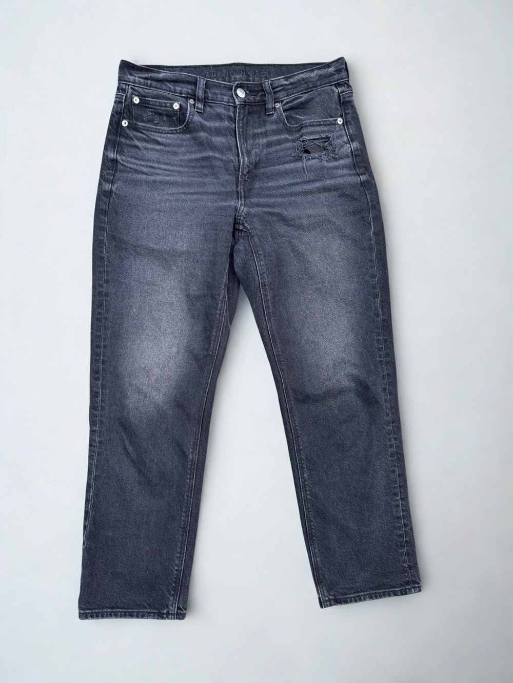 American Eagle High-Rise Ankle Straight distressed denim Jean size 6 black